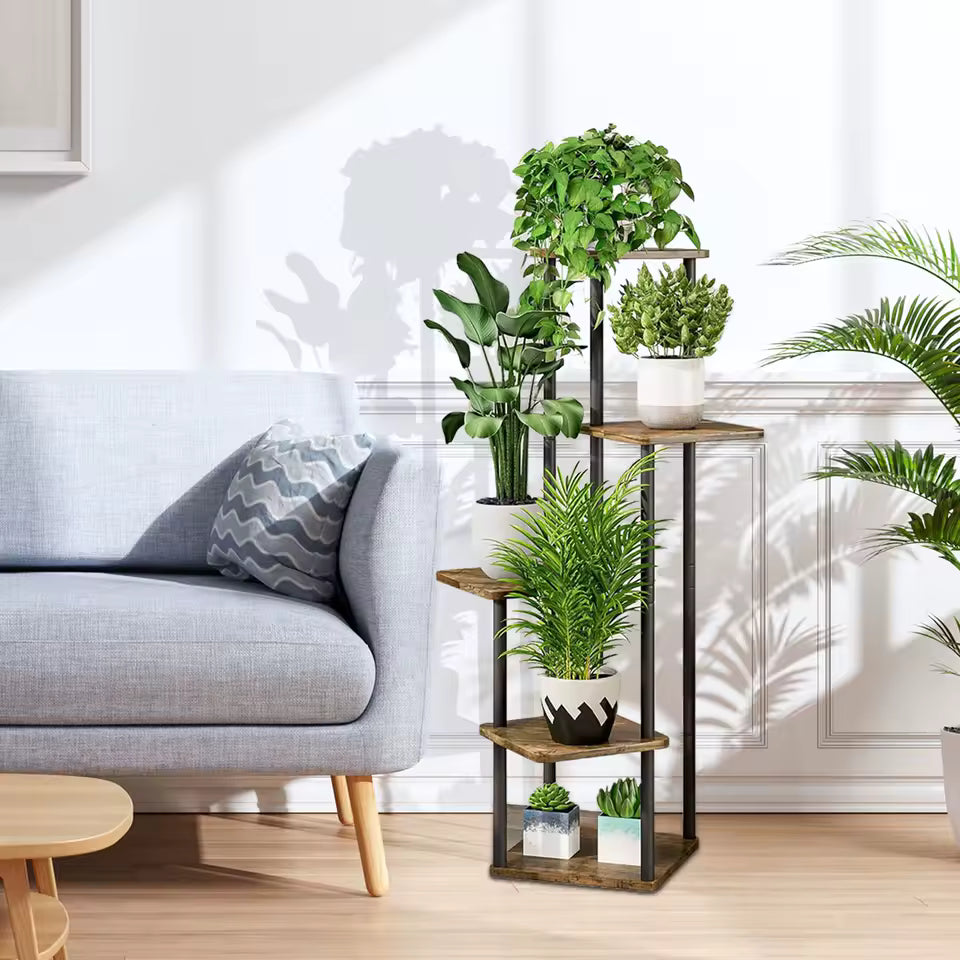 Étagère à plantes 5 niveaux bois et métal