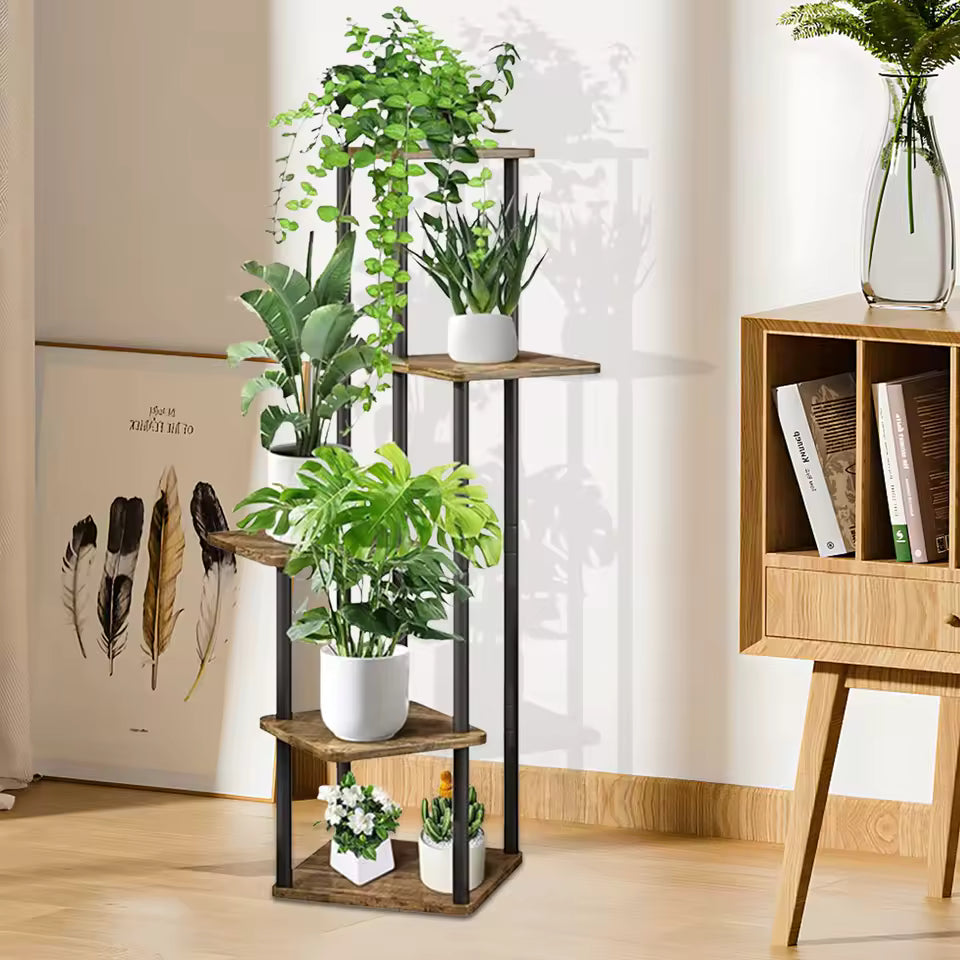 Étagère à plantes 5 niveaux bois et métal
