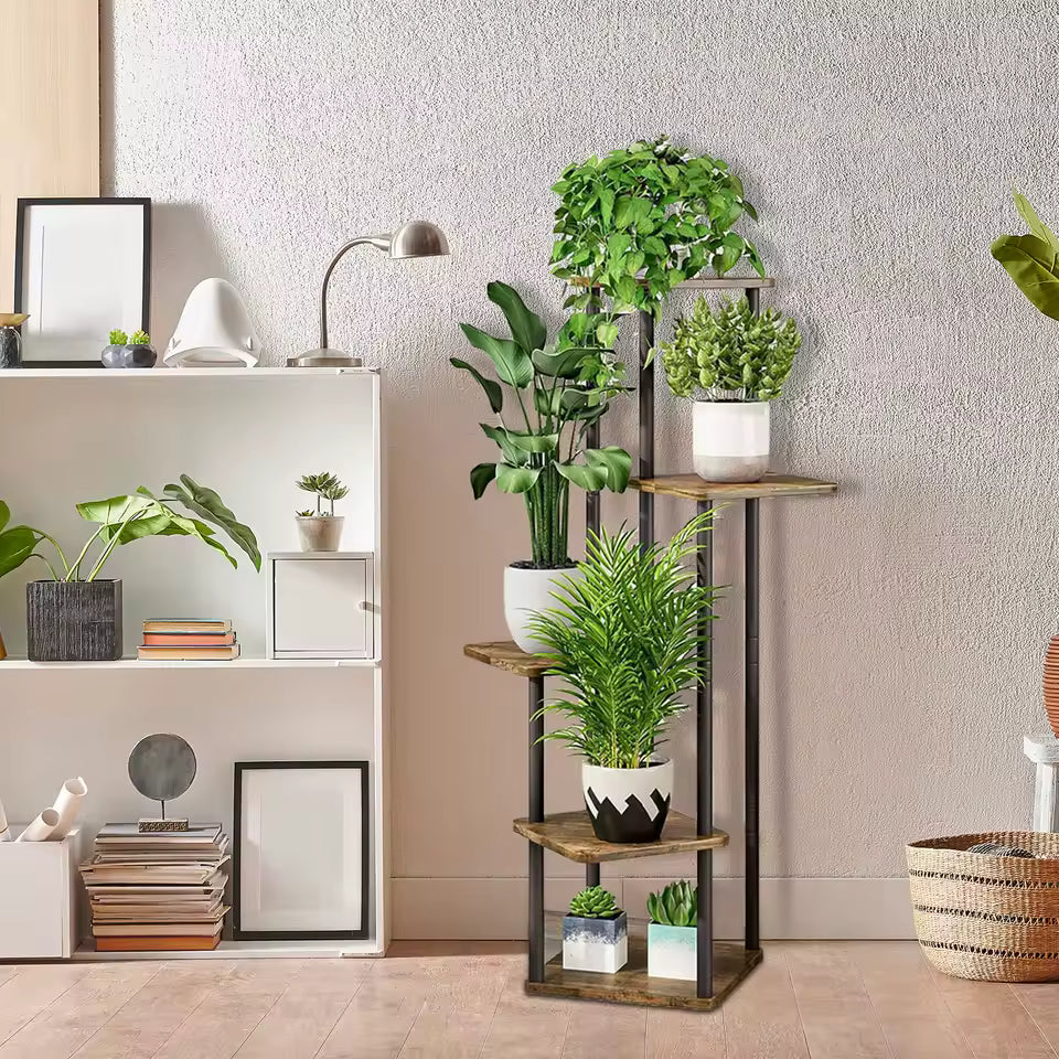 Étagère à plantes 5 niveaux bois et métal