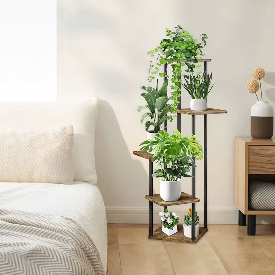 Étagère à plantes 5 niveaux bois et métal