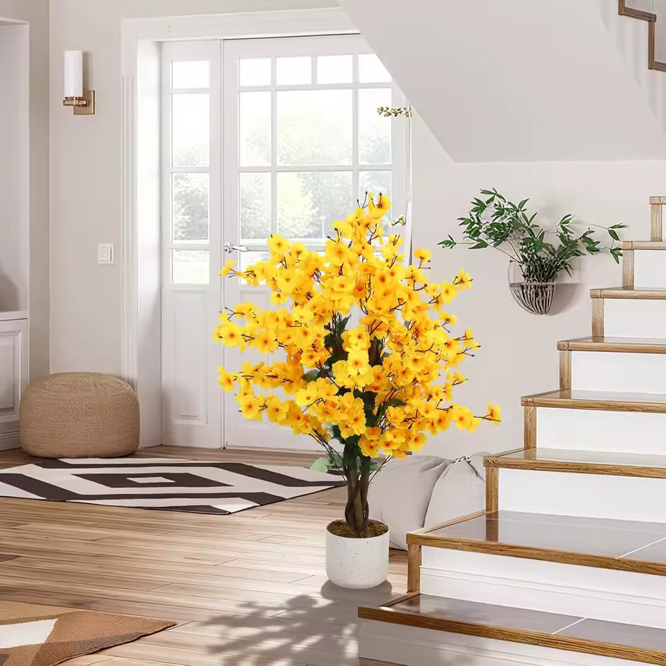 Prunier en fleurs jaunes - vue escalier