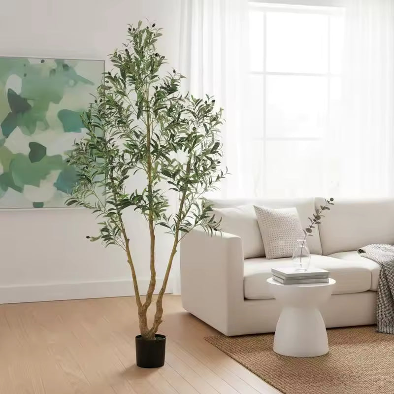 Olivier artificiel 2,1 m tronc bois avec pot noir