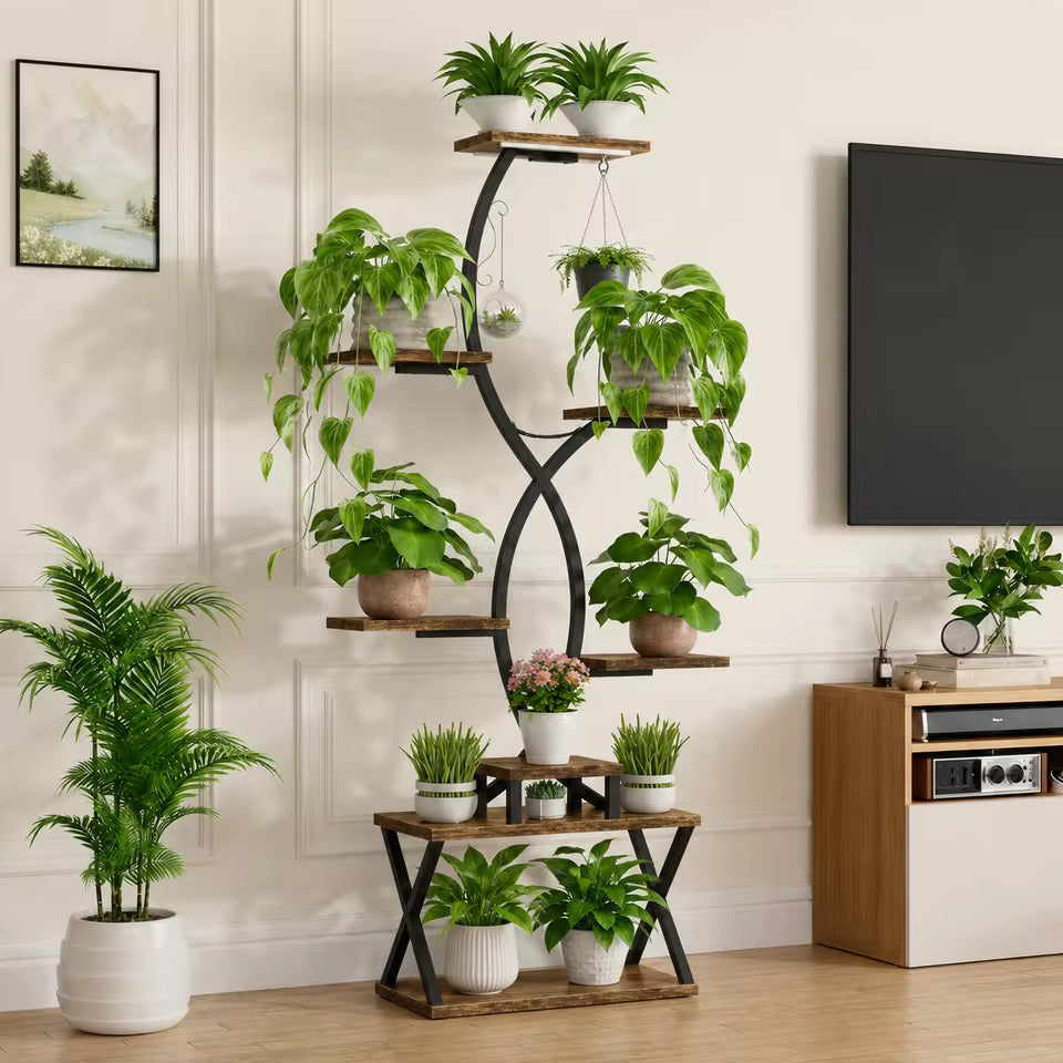Support à plantes en S 8 niveaux avec lampe