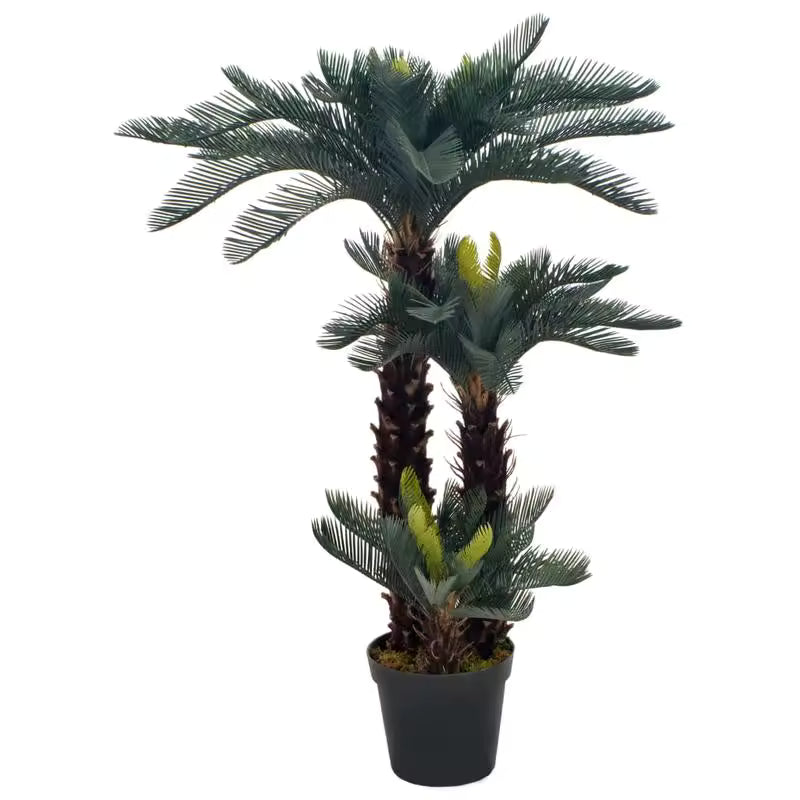 Cycas artificiel en pot bois pour intérieur