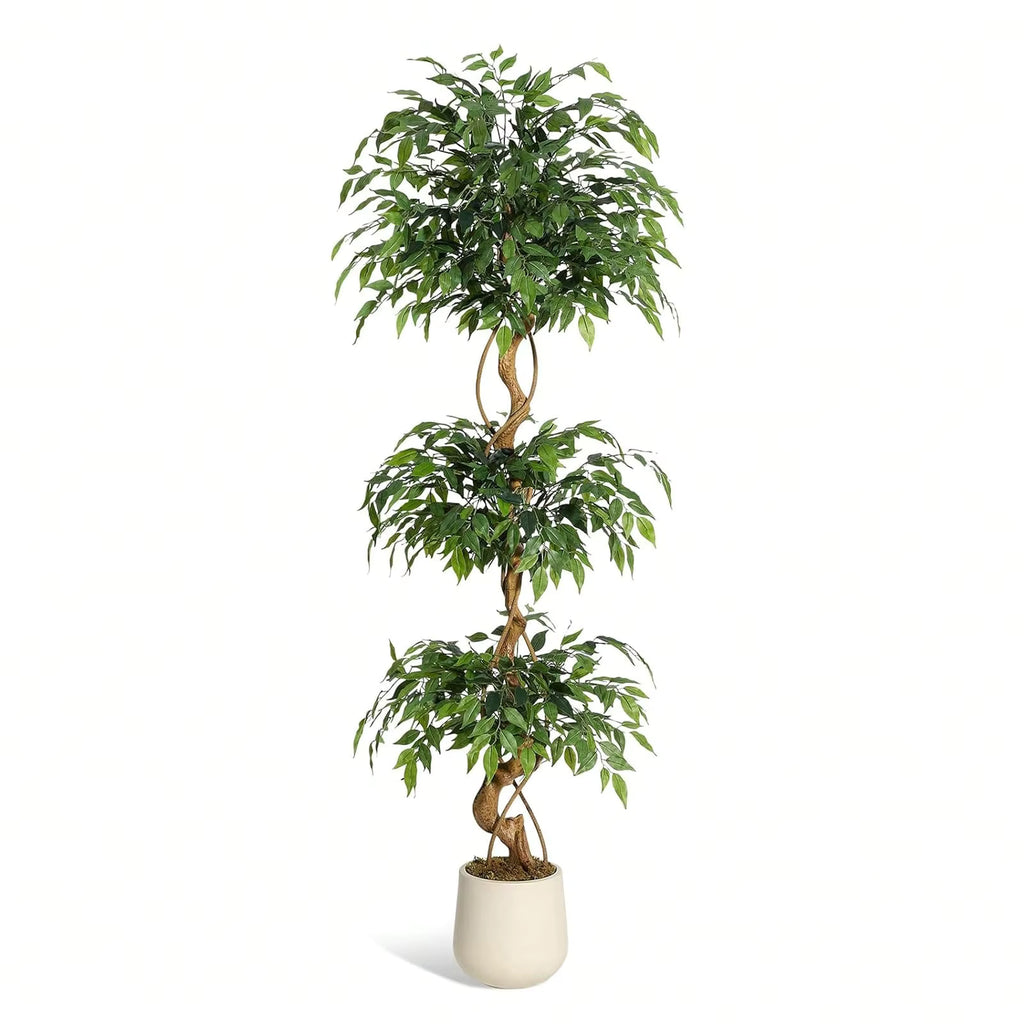 Ficus artificiel tronc incurvé avec pot blanc