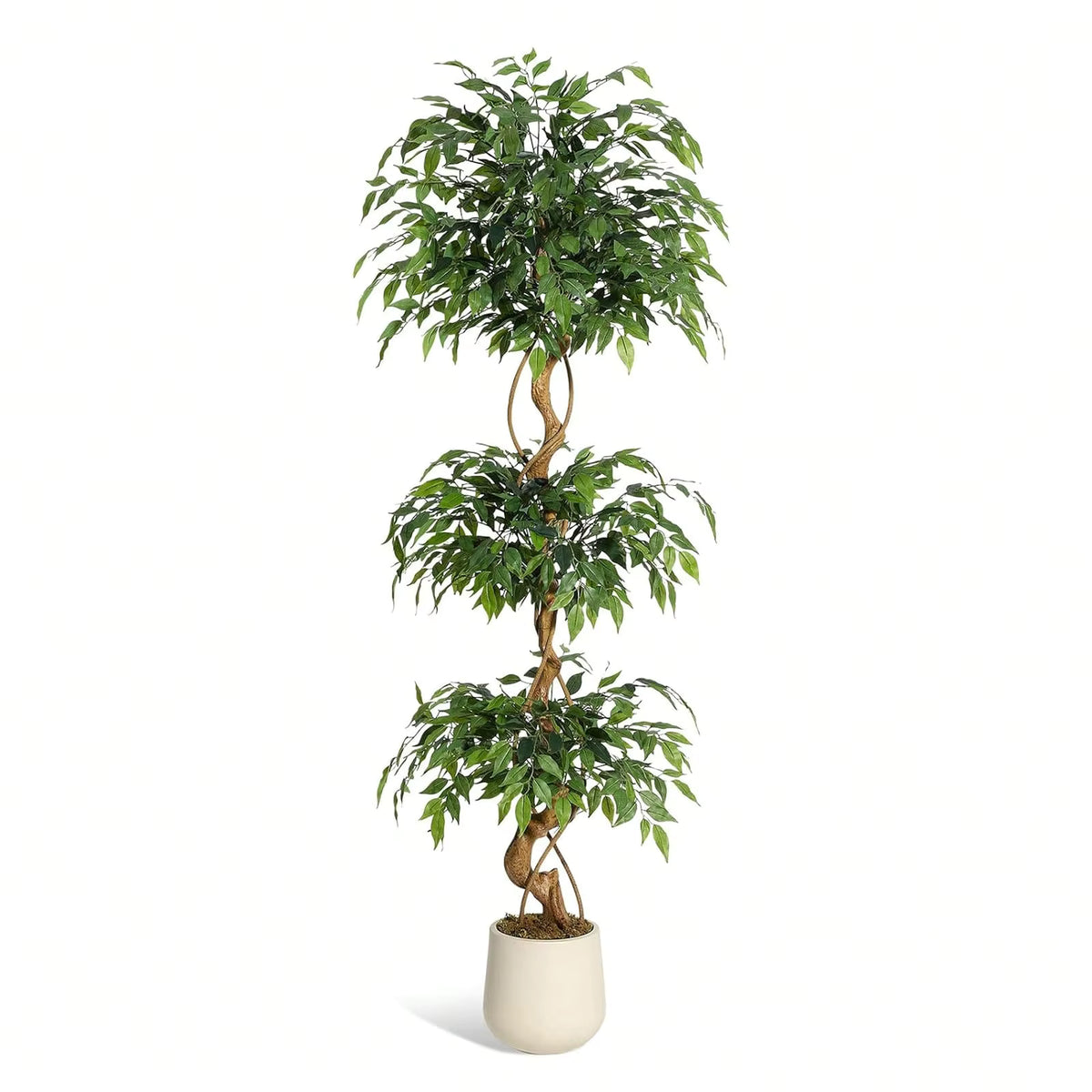 Ficus artificiel tronc incurvé avec pot blanc