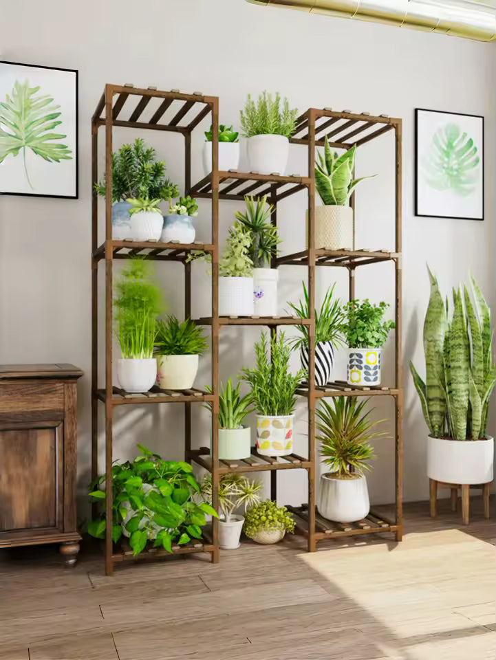 Étagère à plantes en bois massif multi-niveaux
