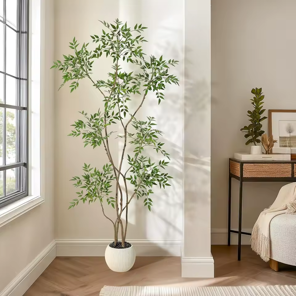 Nandina artificiel en pot céramique blanc