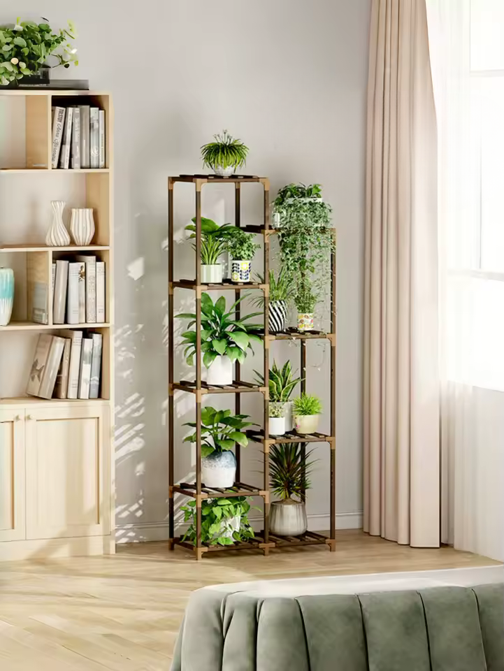 Étagère à plantes en bois massif multi-niveaux