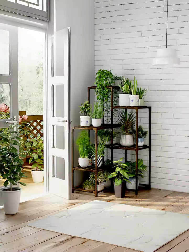 Étagère à plantes en bois massif multi-niveaux