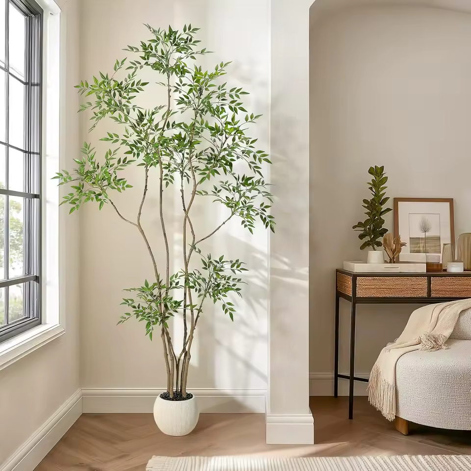 Nandina artificiel en pot céramique blanc