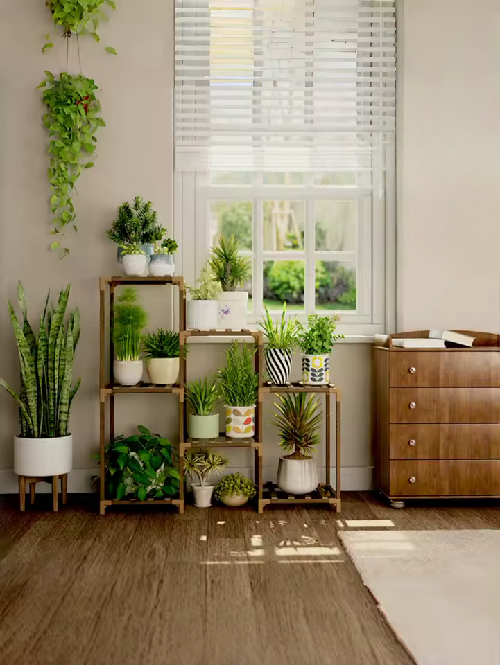 Étagère à plantes en bois massif multi-niveaux