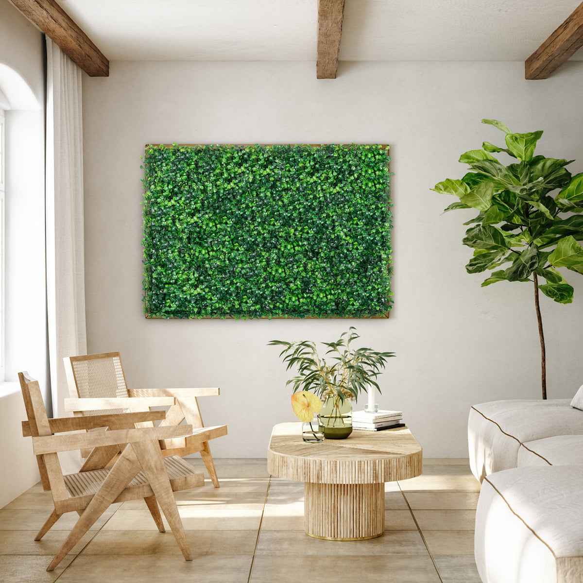 Mur de 24 panneaux de buis artificiel